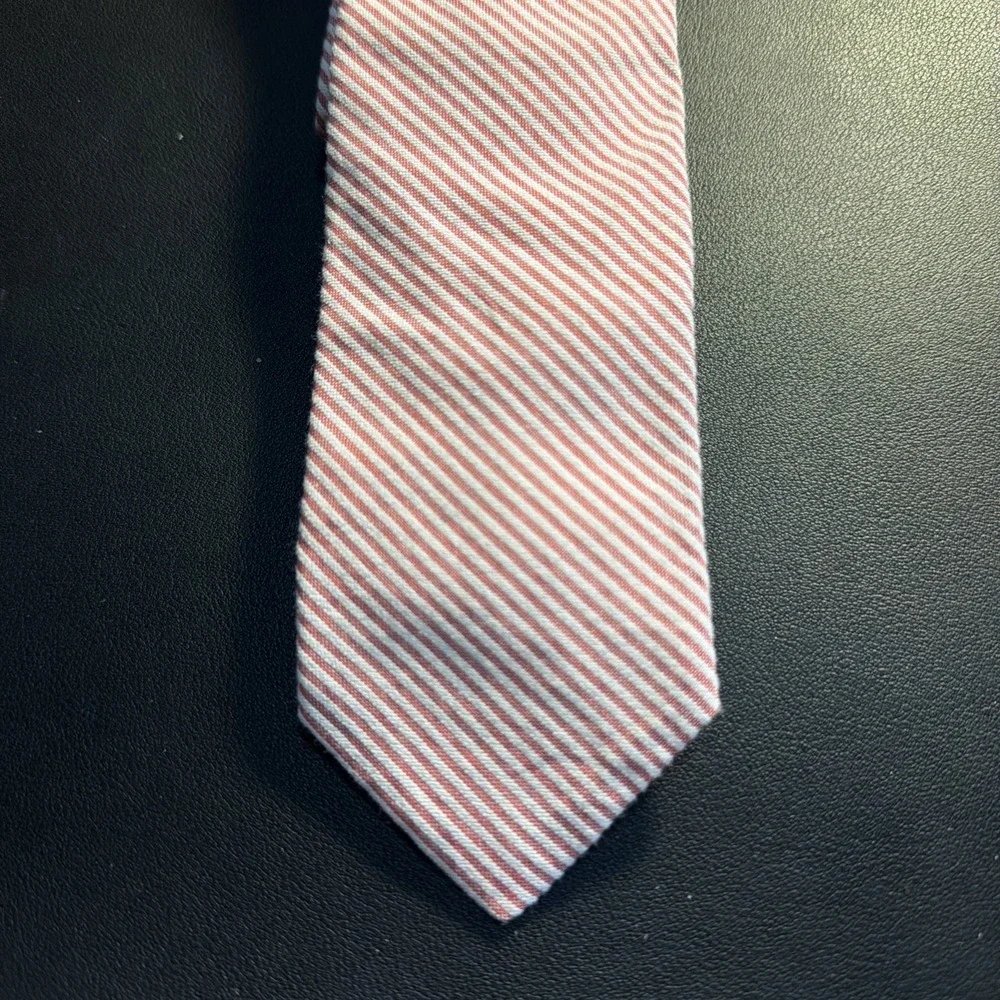 J. Crew Men's Red And White Striped Cotton Necktie Handmade In USA!